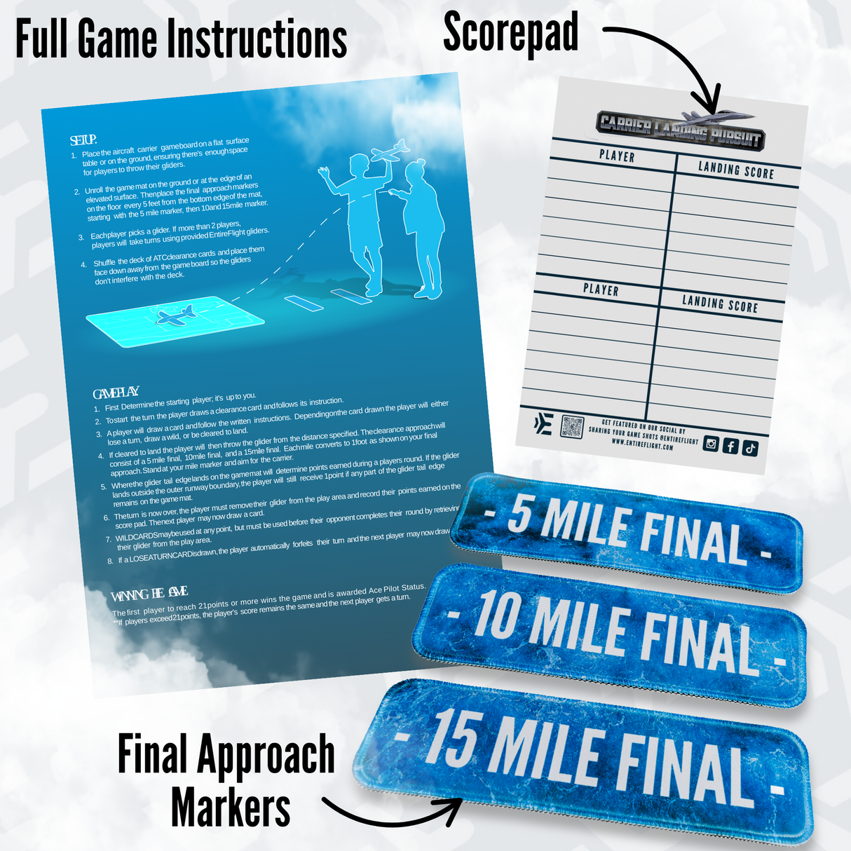 Carrier Landing Pursuit Game Components, Final Approach Markers, Instruction Card, Scorepad
