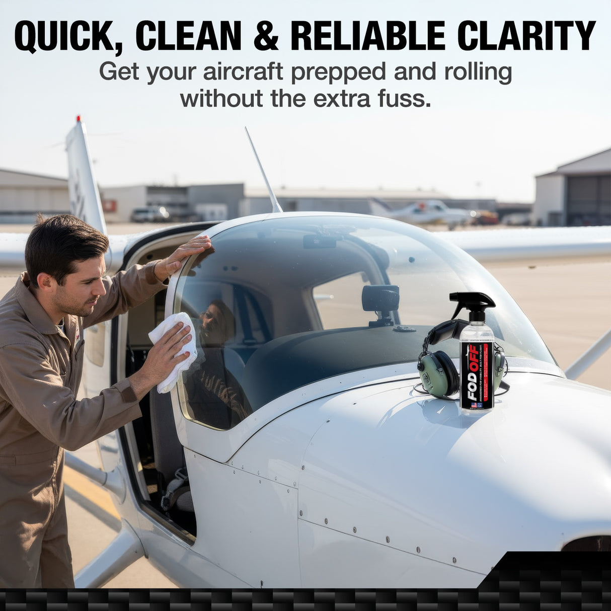 FOD OFF® Aircraft Windshield & Canopy Cleaner – Safe for Acrylic & Glass
