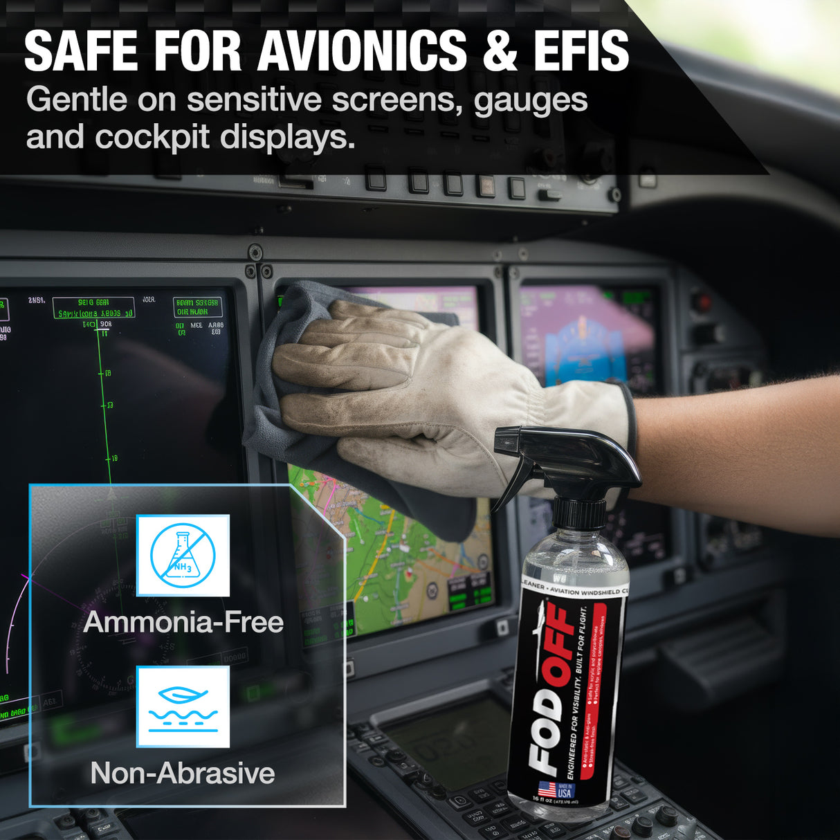 FOD OFF® Aircraft Windshield & Canopy Cleaner – Safe for Acrylic & Glass