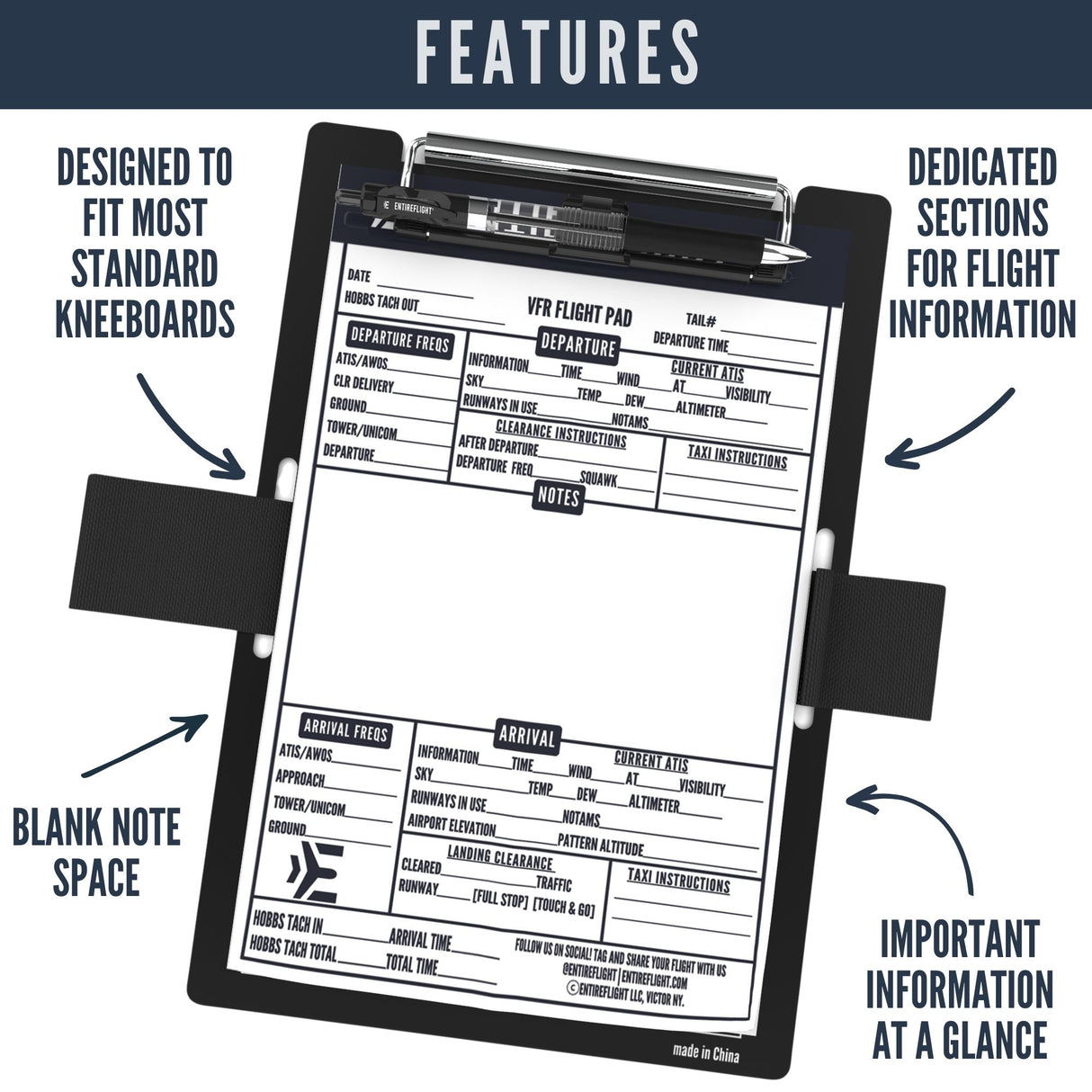 VFR flight pad features dedicated sections for flight information.