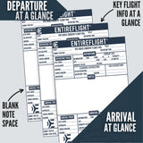 Dedicated sections for departure, arrival, and other key flight info. 