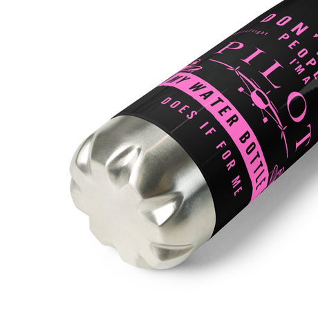 EntireFlight Stainless Steel Water Bottle Hot Pink on Black -  Say You're a Pilot Without Saying You're a Pilot - Gifts for Pilots - Aviation Humor
